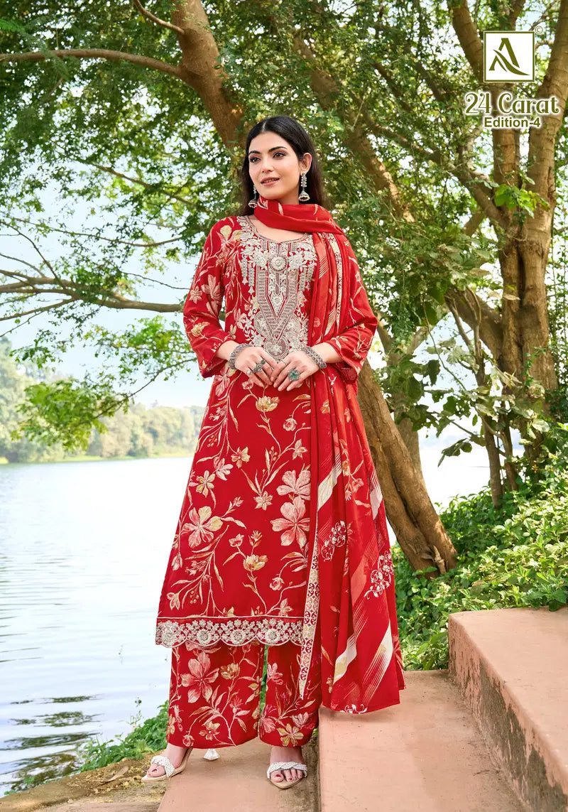Alok 24 Carat Edition 4 Viscose Rayon Print Embroidery Dress Material