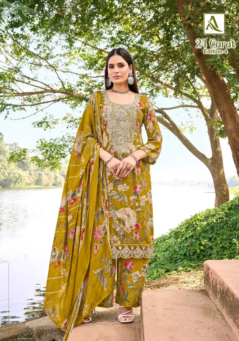 Alok 24 Carat Edition 4 Viscose Rayon Print Embroidery Dress Material