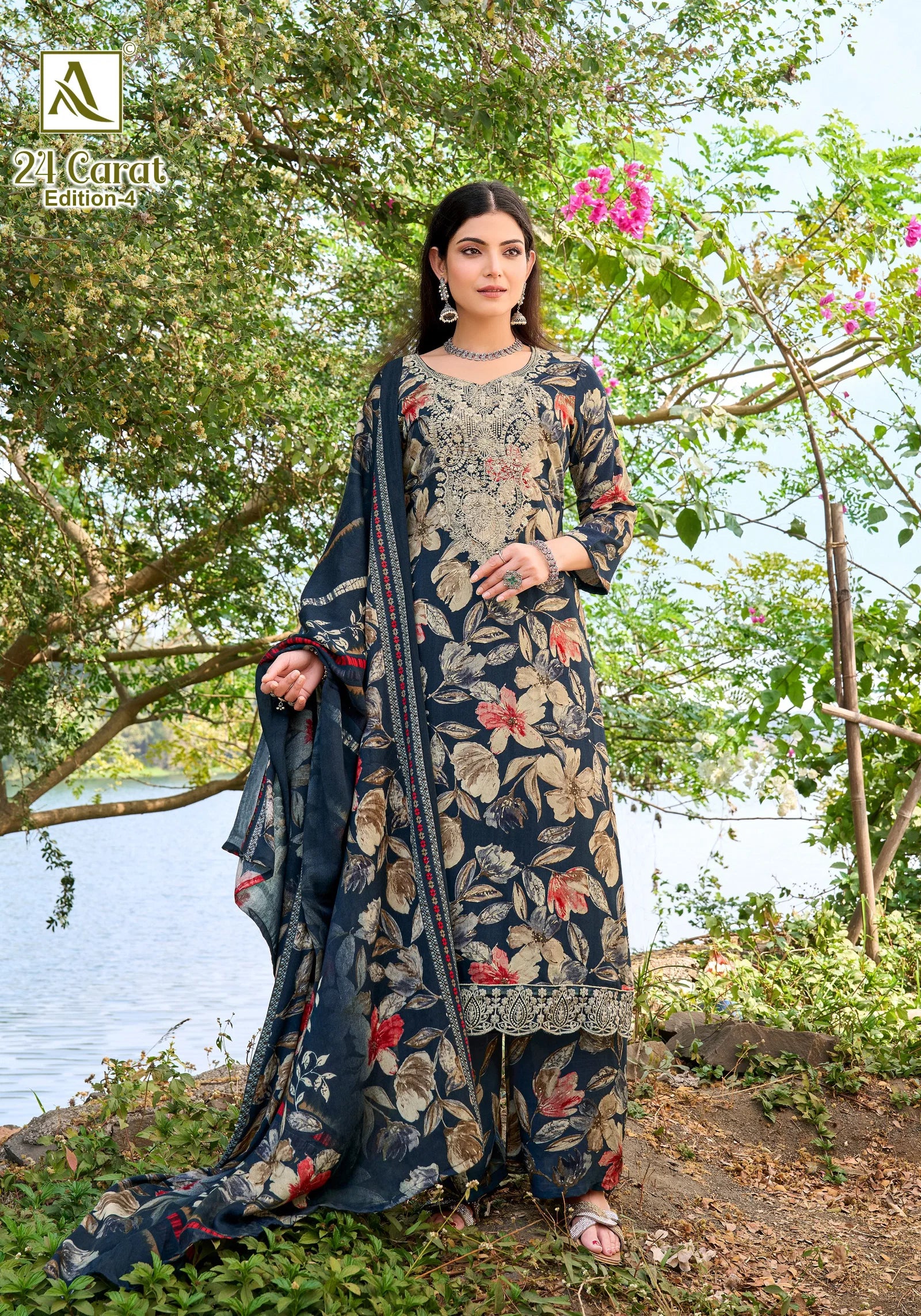 Alok 24 Carat Edition 4 Viscose Rayon Print Embroidery Dress Material