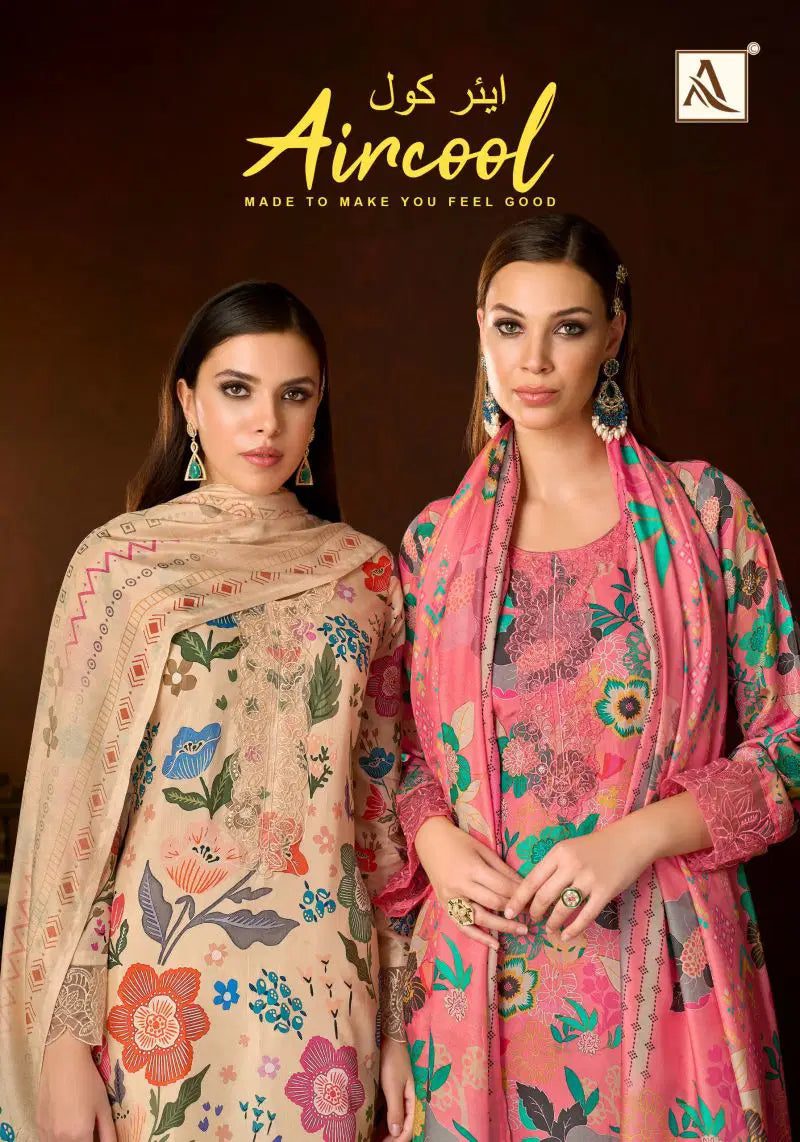 Alok Aircool Viscose Maslin Digital Print Embroidered Dress Material