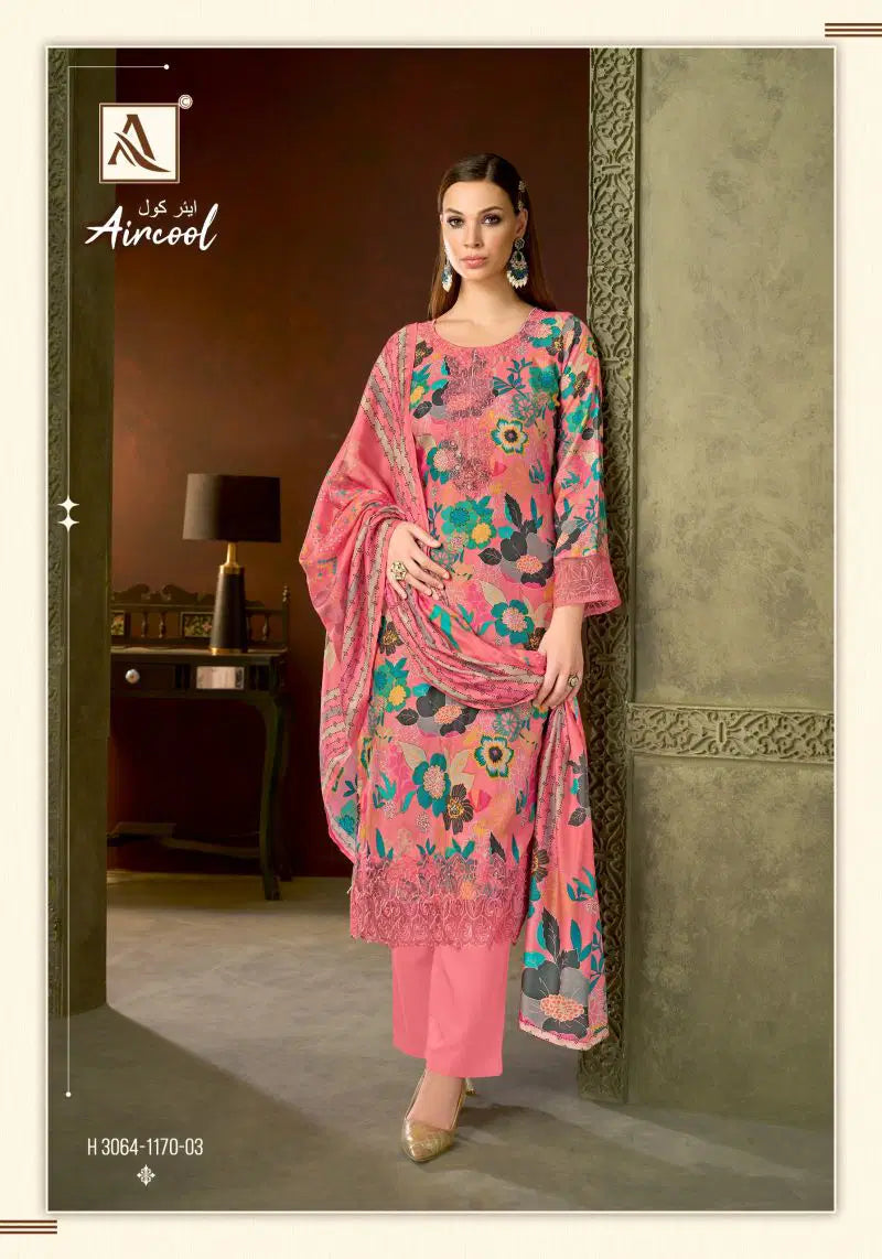 Alok Aircool Viscose Maslin Digital Print Embroidered Dress Material