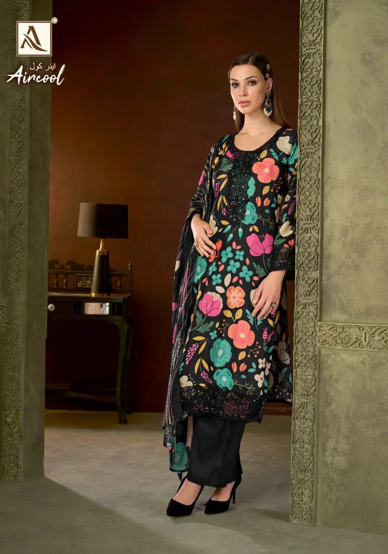 Alok Aircool Viscose Maslin Digital Print Embroidered Dress Material