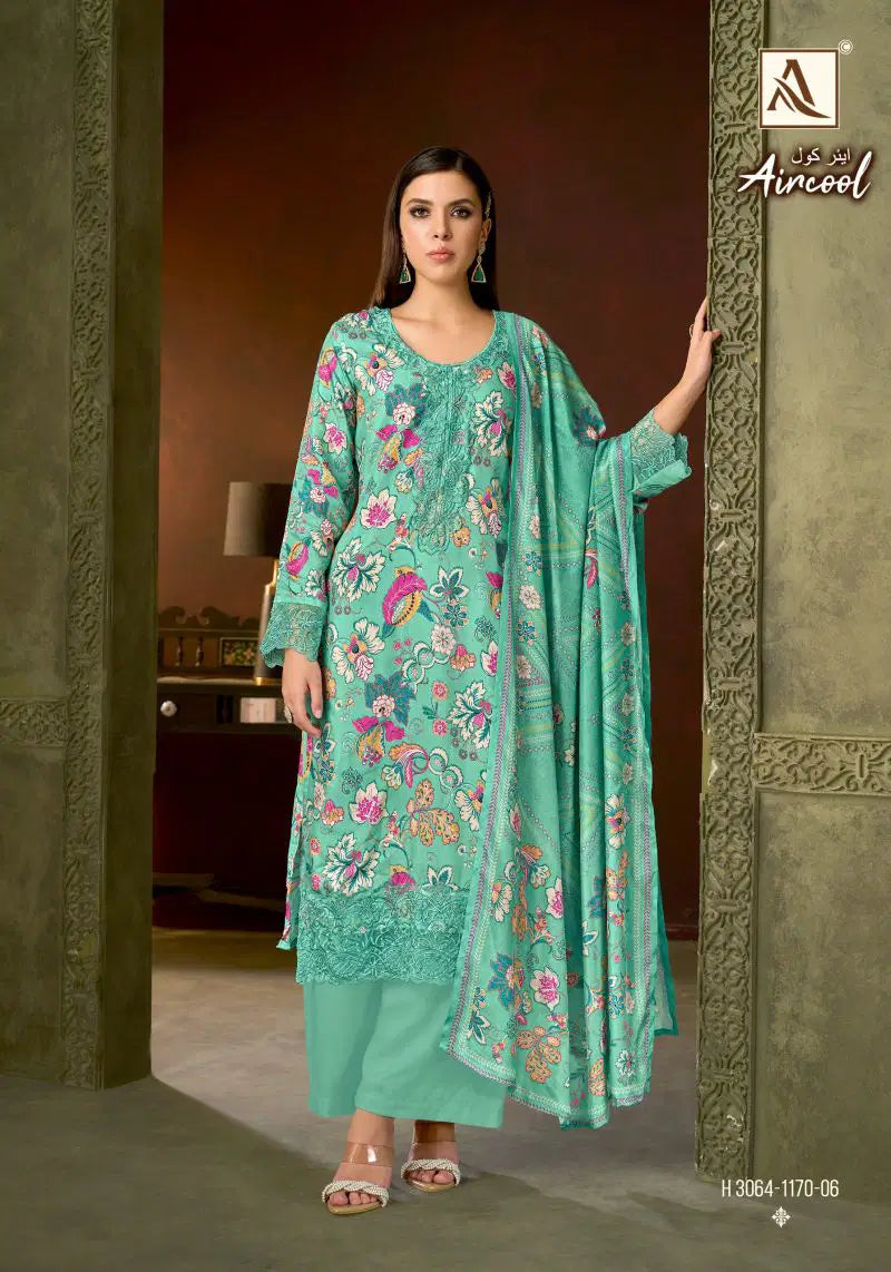 Alok Aircool Viscose Maslin Digital Print Embroidered Dress Material