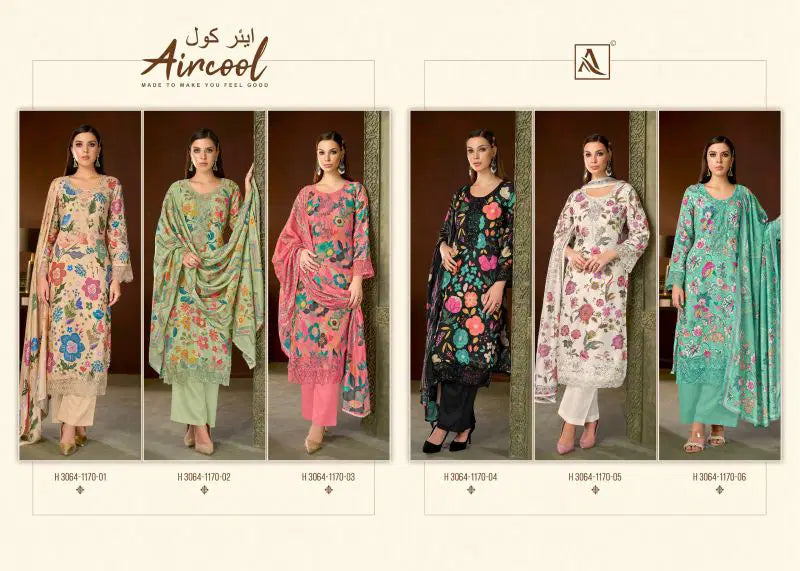 Alok Aircool Viscose Maslin Digital Print Embroidered Dress Material