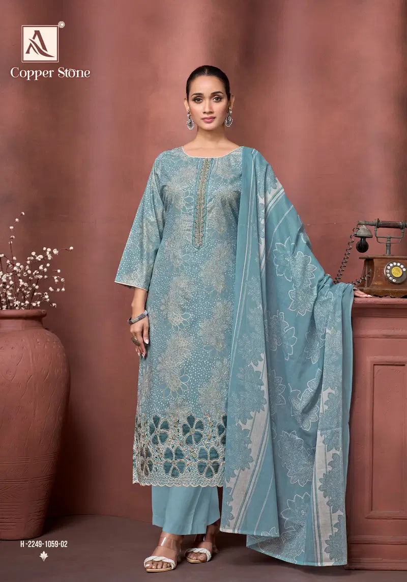 Alok Copper Stone Cambric Cotton Foil Printed Dress Material Collection
