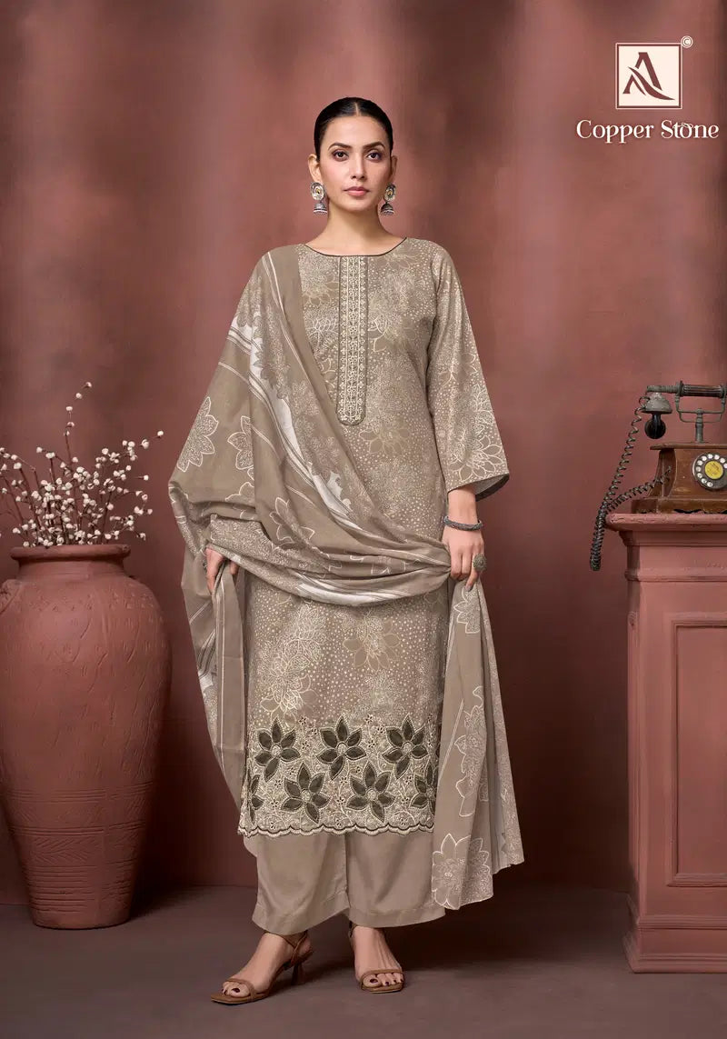 Alok Copper Stone Cambric Cotton Foil Printed Dress Material Collection