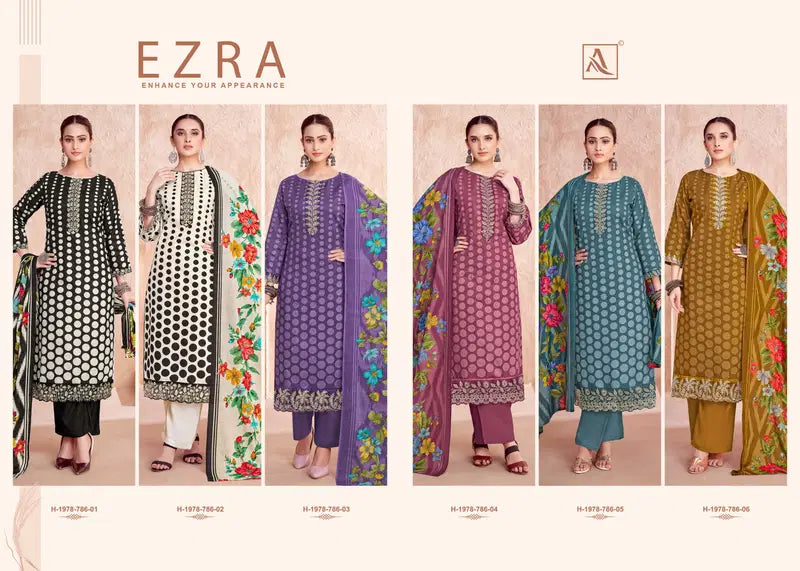 Alok Ezra Cambric Printed With Embroidery Work Dress Material Collection