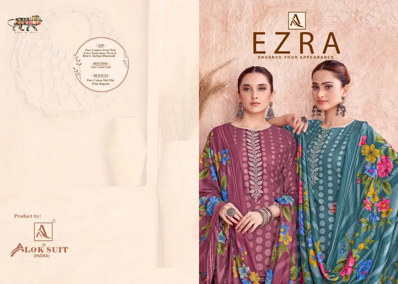 Alok Ezra Cambric Printed With Embroidery Work Dress Material Collection