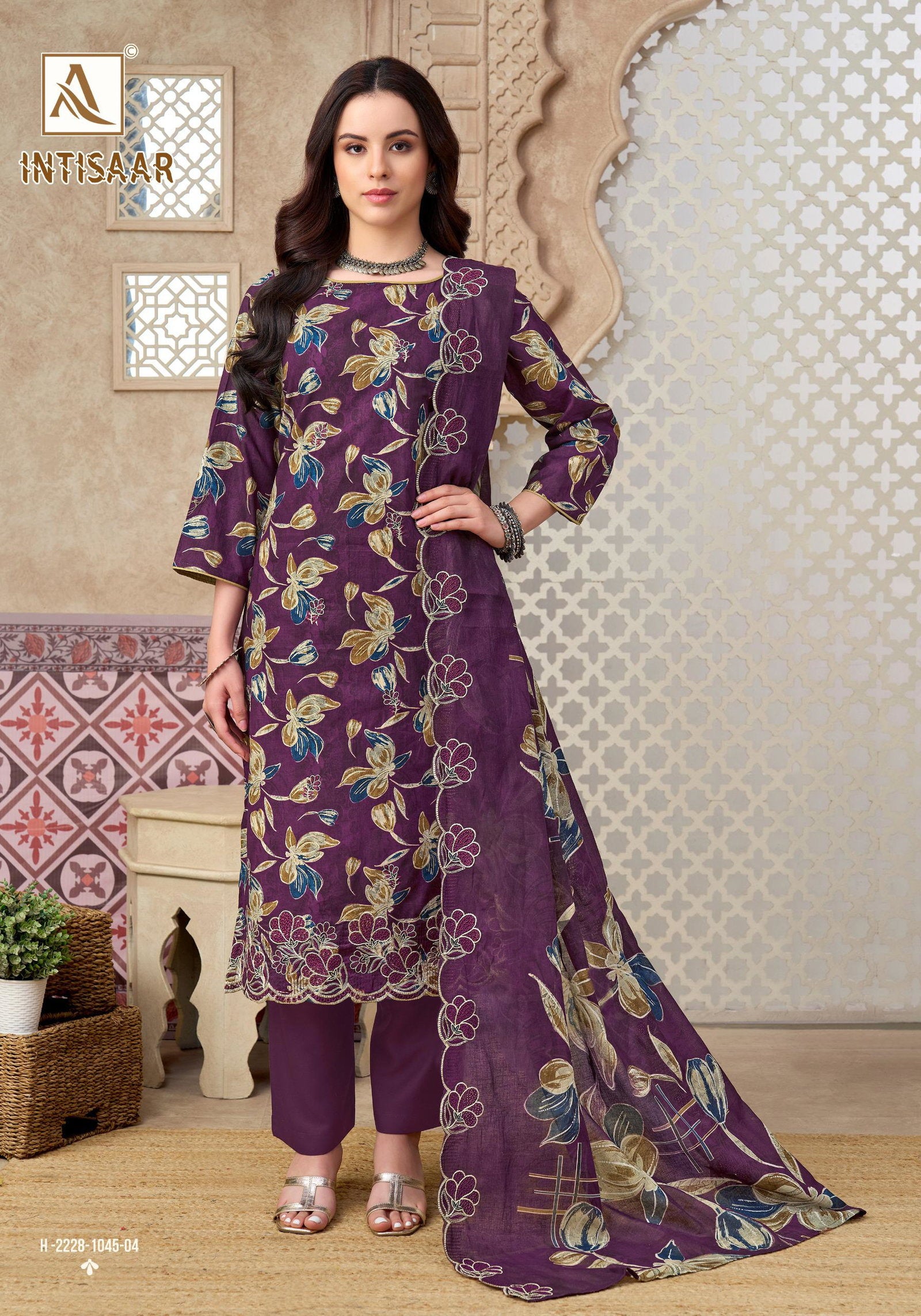 Alok Intisaar Cambric Cotton Digital Printed With Embroidered Dress Material