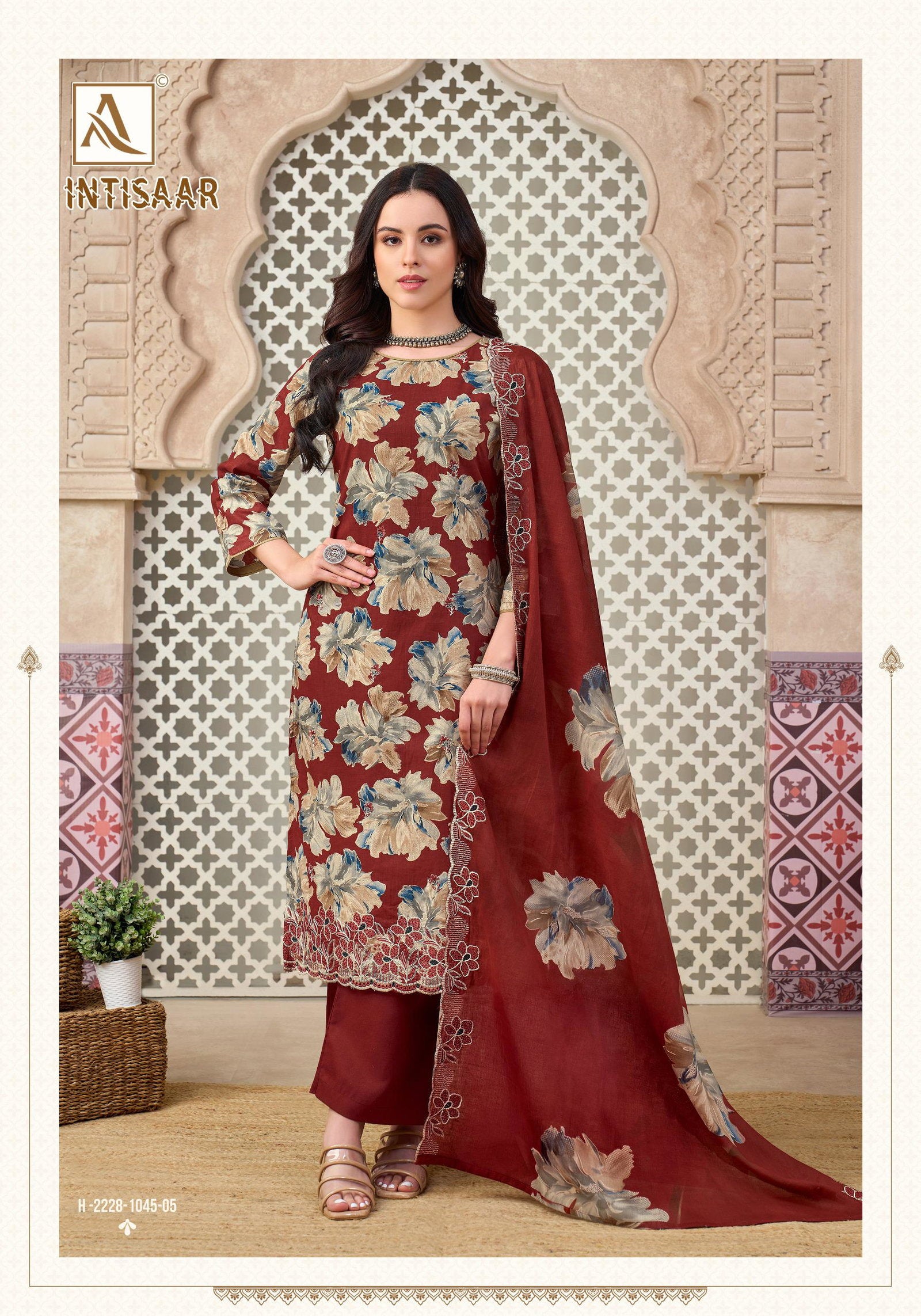 Alok Intisaar Cambric Cotton Digital Printed With Embroidered Dress Material
