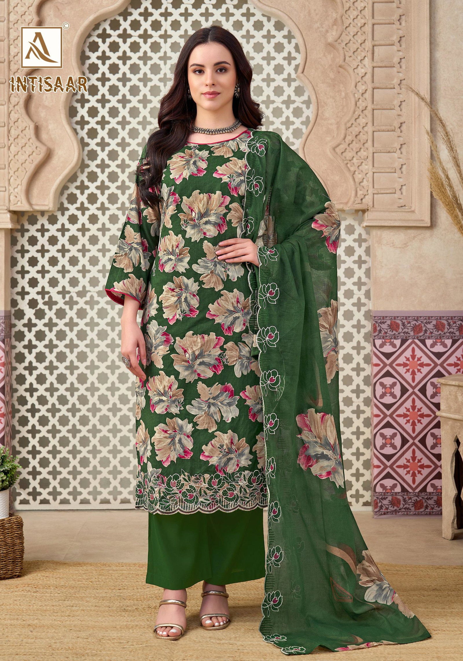 Alok Intisaar Cambric Cotton Digital Printed With Embroidered Dress Material