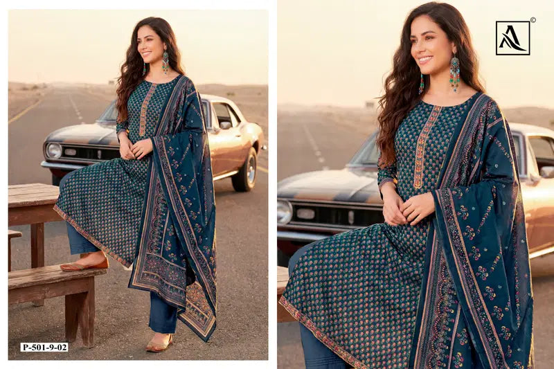 Alok Ivory Zam Discharge Print With Embroidered Dress Material
