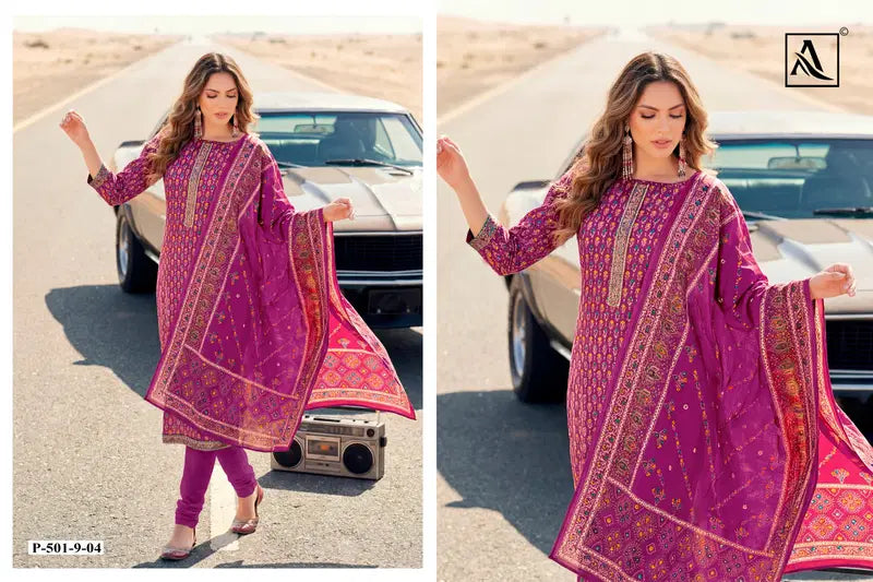 Alok Ivory Zam Discharge Print With Embroidered Dress Material