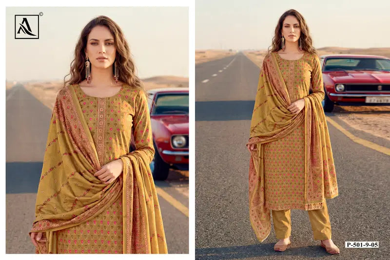 Alok Ivory Zam Discharge Print With Embroidered Dress Material