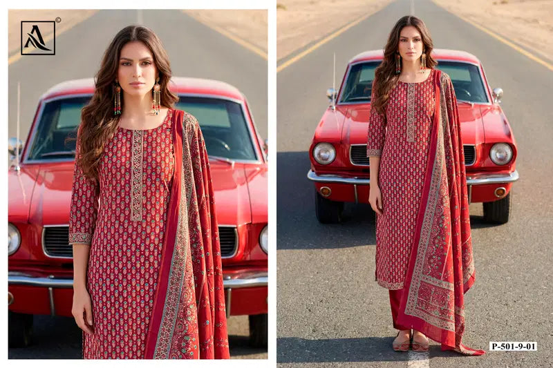 Alok Ivory Zam Discharge Print With Embroidered Dress Material