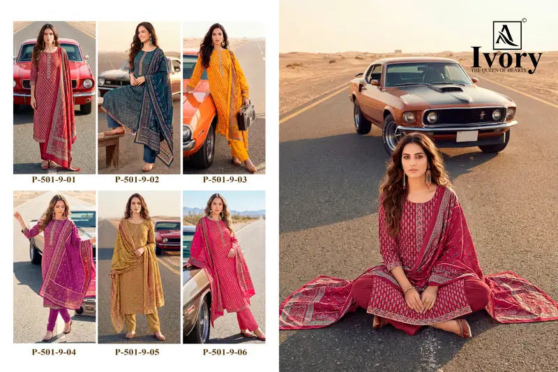 Alok Ivory Zam Discharge Print With Embroidered Dress Material