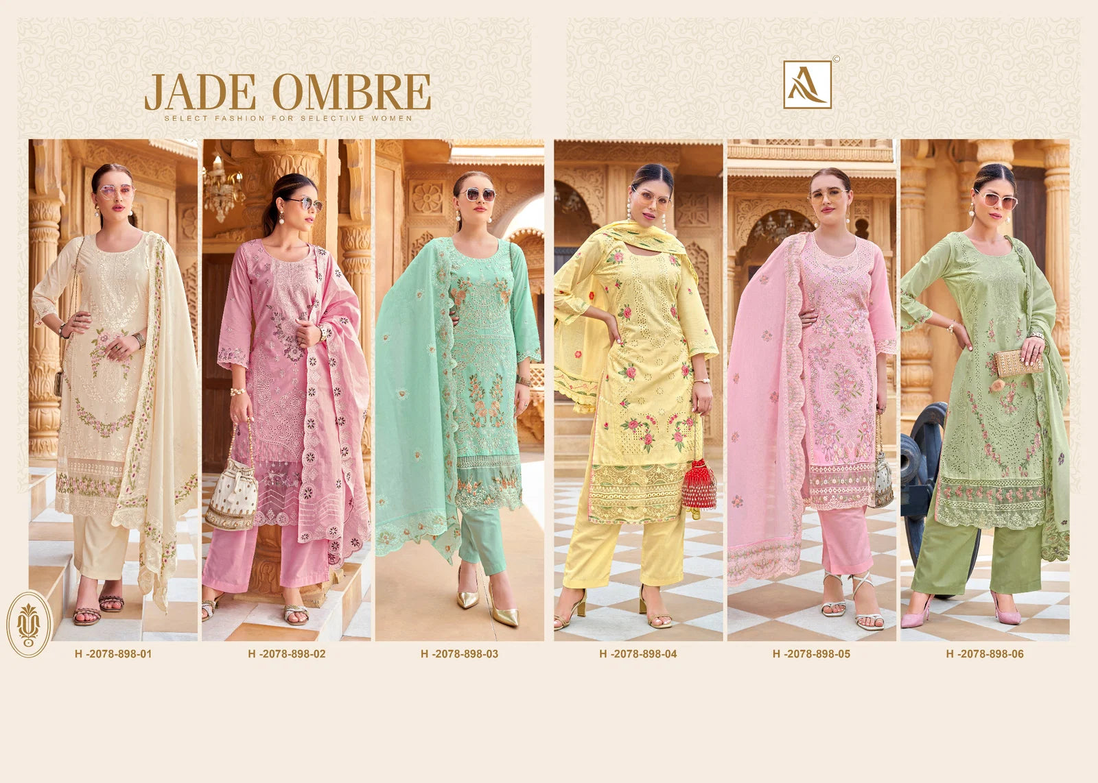Alok Jade Ombre Cambric Lawn Cotton With Embroidery Dress Material