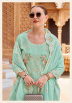 Alok Jade Ombre Cambric Lawn Cotton With Embroidery Dress Material