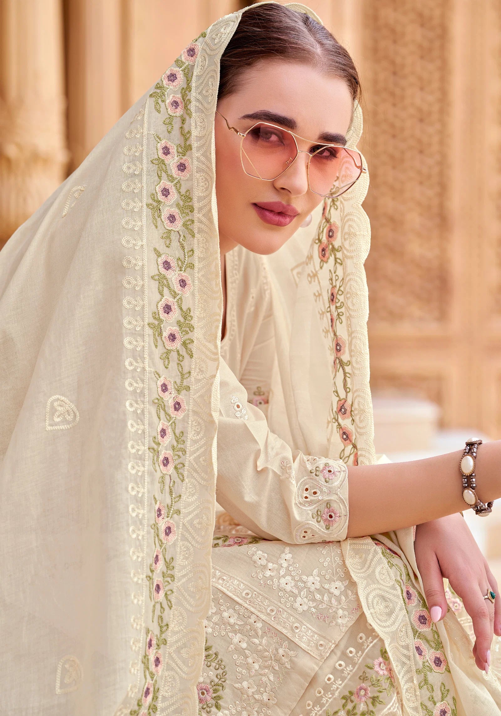 Alok Jade Ombre Cambric Lawn Cotton With Embroidery Dress Material