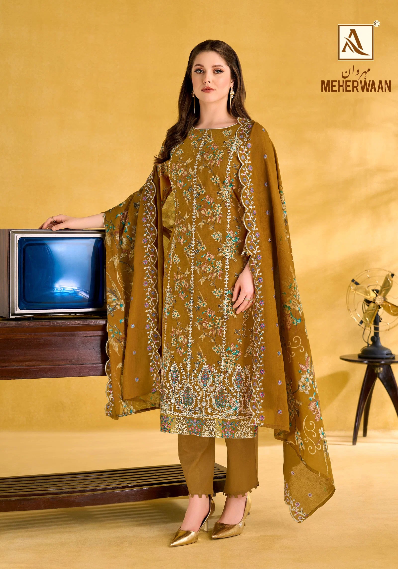 Alok Meherwaan Cambric Cotton Foil Printed Dress Material
