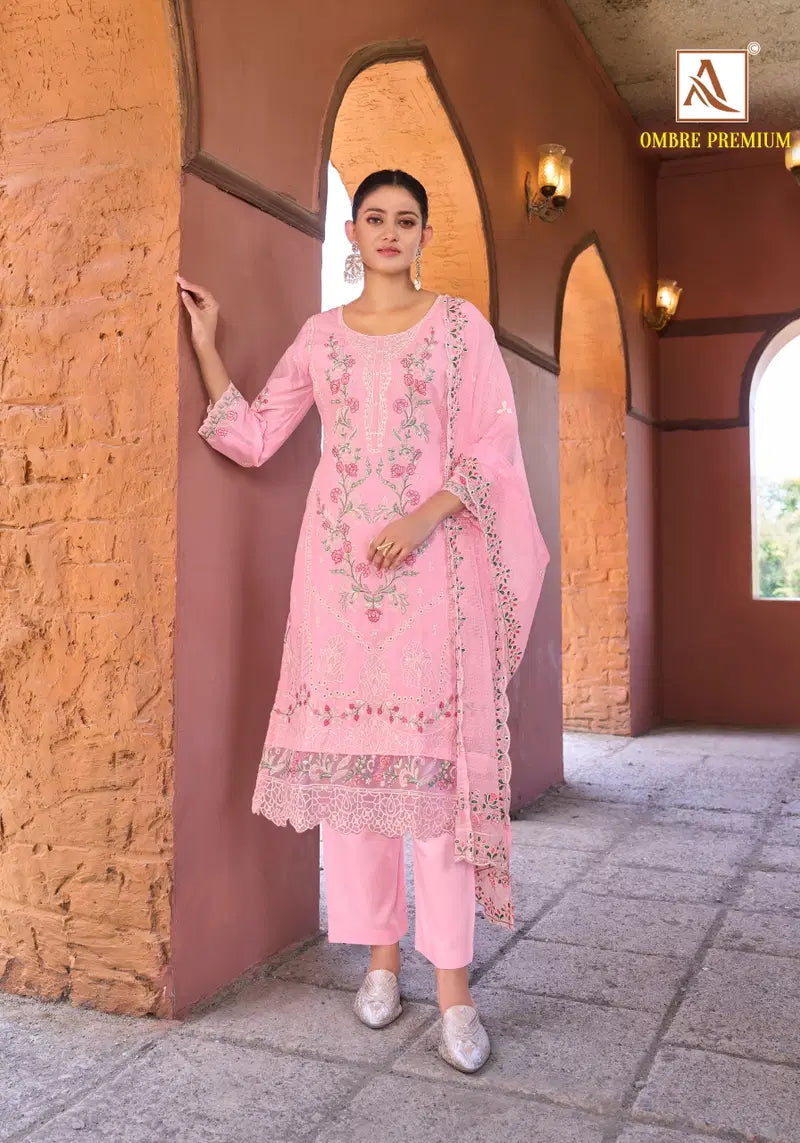 Alok Ombre Premium Cambric Cotton Embroidered Dress Material