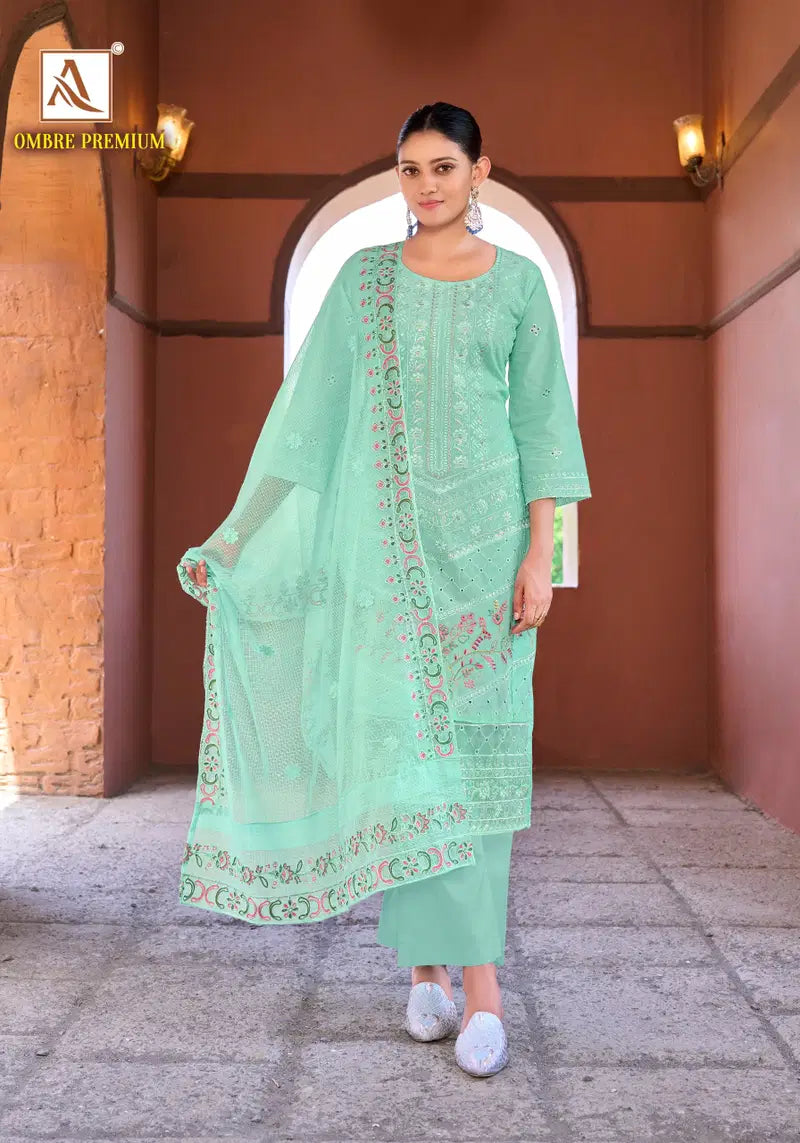 Alok Ombre Premium Cambric Cotton Embroidered Dress Material