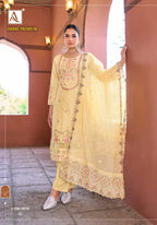 Alok Ombre Premium Cambric Cotton Embroidered Dress Material