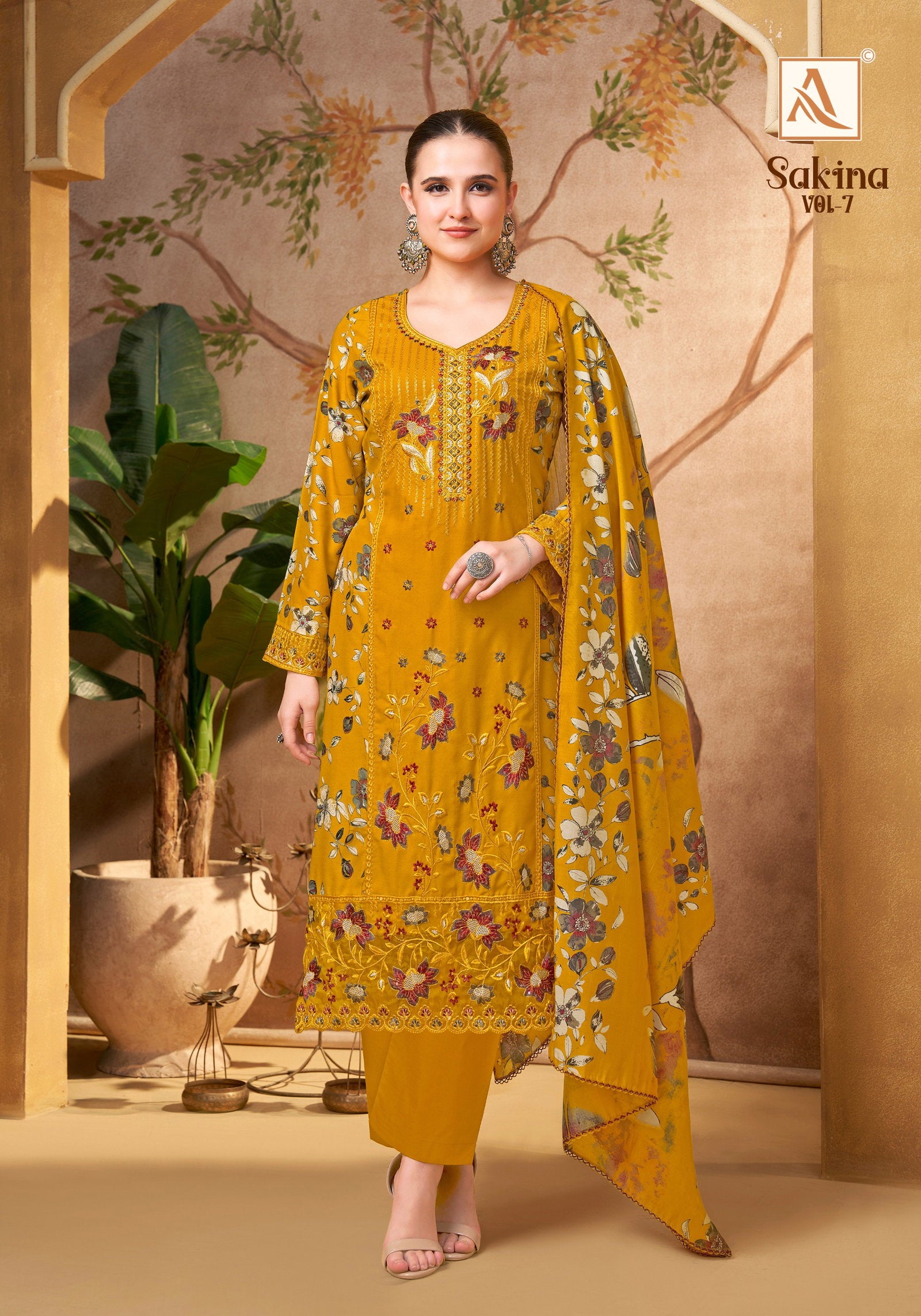 Alok Sakina Vol 7 Viscose Rayon With Embroidery Work Dress Material