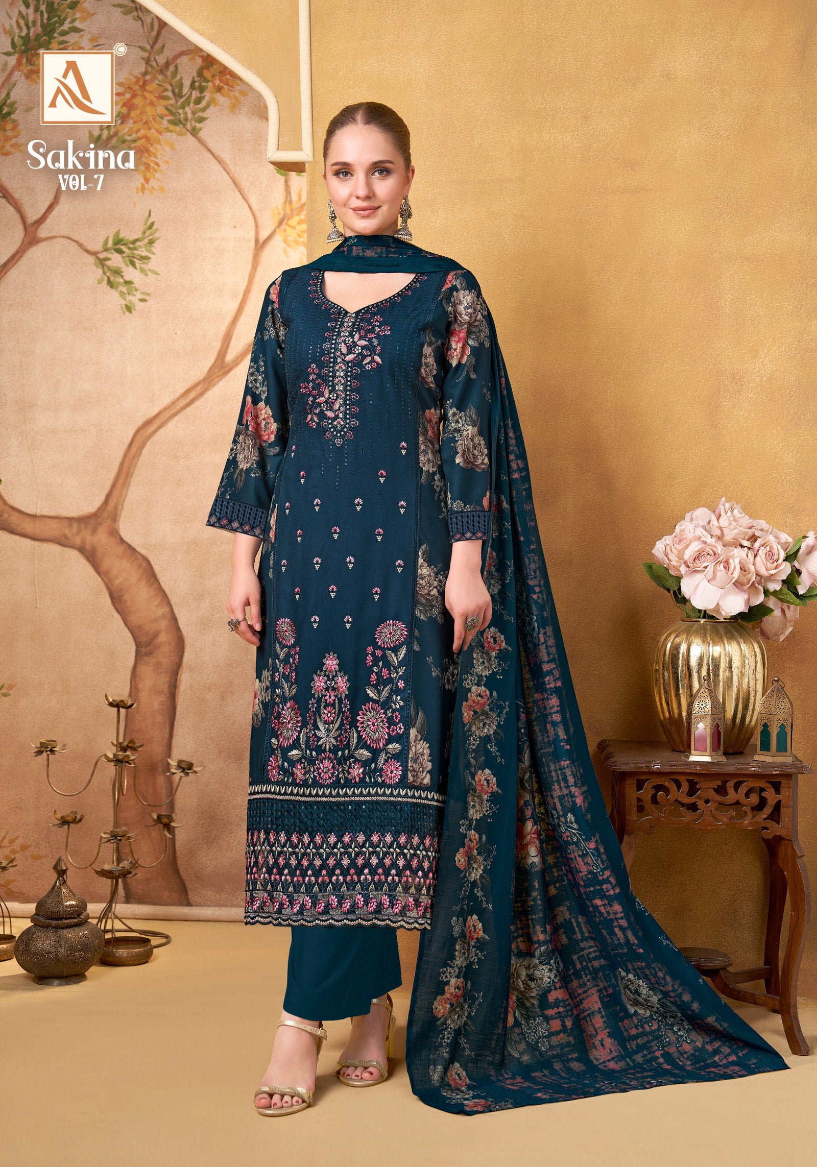 Alok Sakina Vol 7 Viscose Rayon With Embroidery Work Dress Material