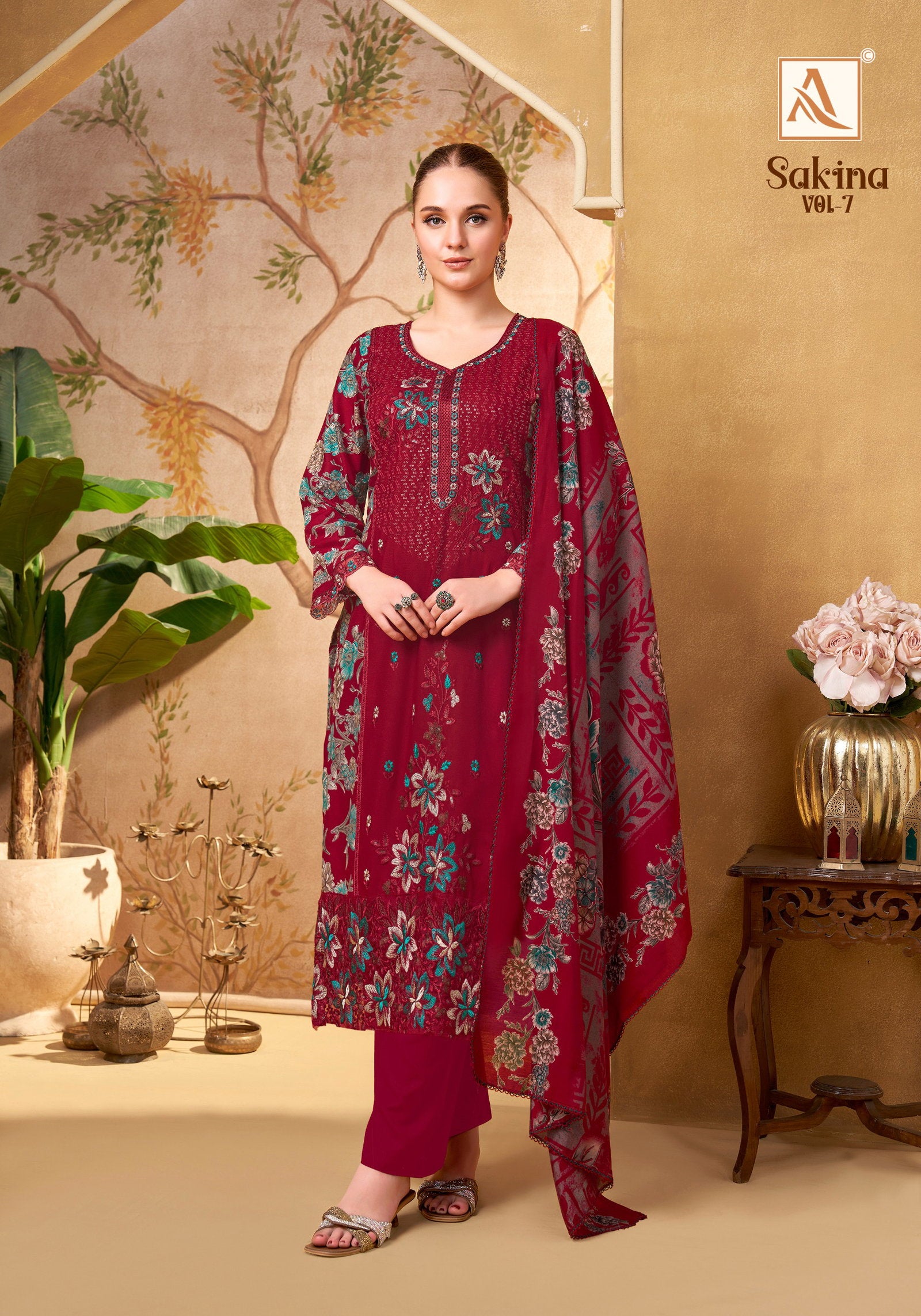 Alok Sakina Vol 7 Viscose Rayon With Embroidery Work Dress Material