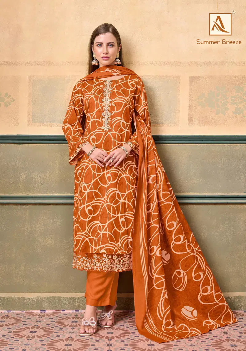 Alok Summer Breeze Jam Cotton Print With Embroidered Dress Material