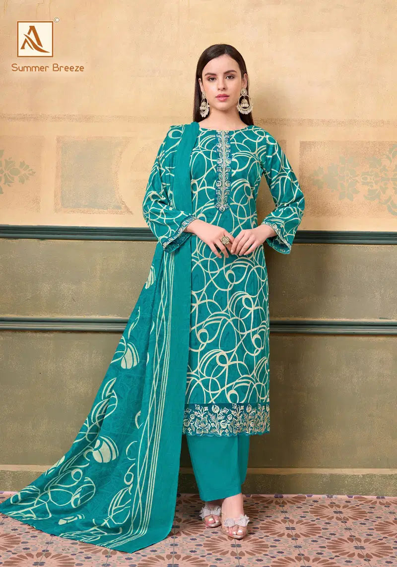 Alok Summer Breeze Jam Cotton Print With Embroidered Dress Material