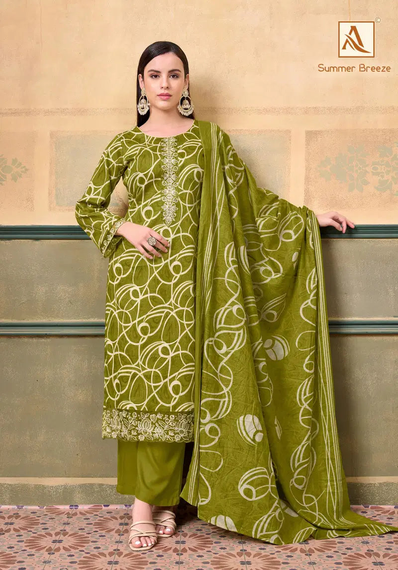 Alok Summer Breeze Jam Cotton Print With Embroidered Dress Material