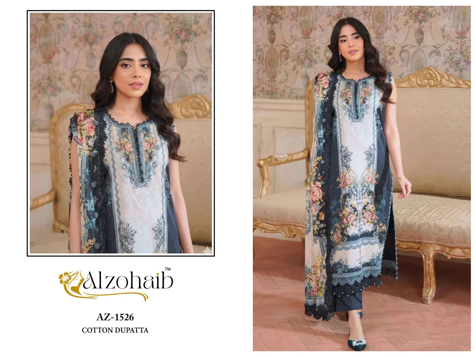 Alzohaib Aaliyah Vol 1 Chiffon Dupatta Cotton Embroidered Salwar Kameez