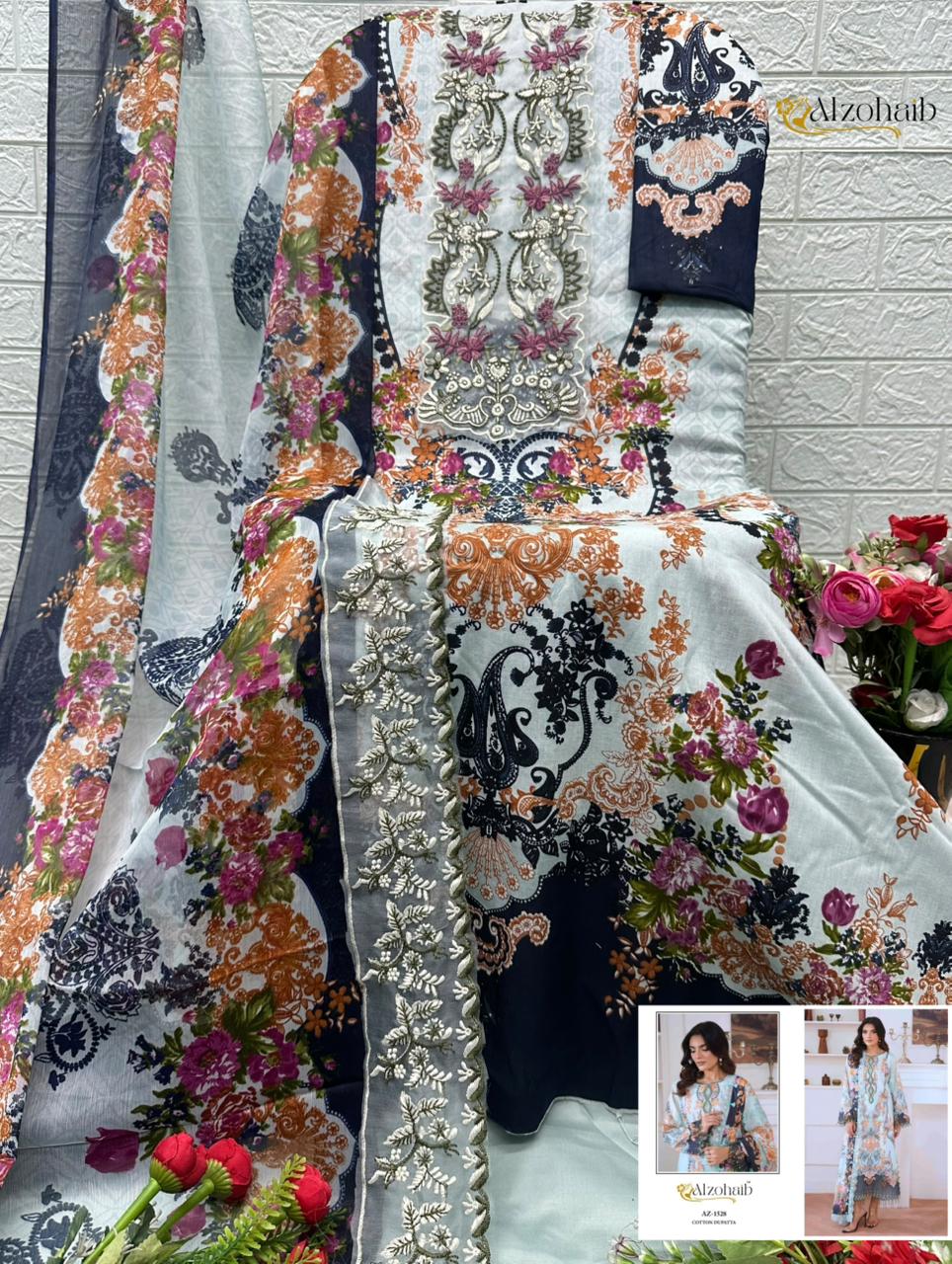 Alzohaib Aaliyah Vol 1 Chiffon Dupatta Cotton Embroidered Salwar Kameez