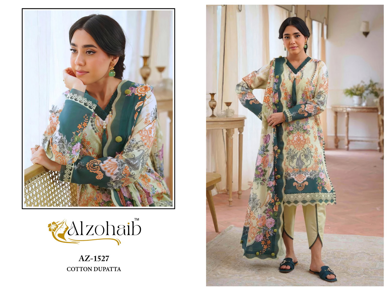 Alzohaib Aaliyah Vol 1 Chiffon Dupatta Cotton Embroidered Salwar Kameez
