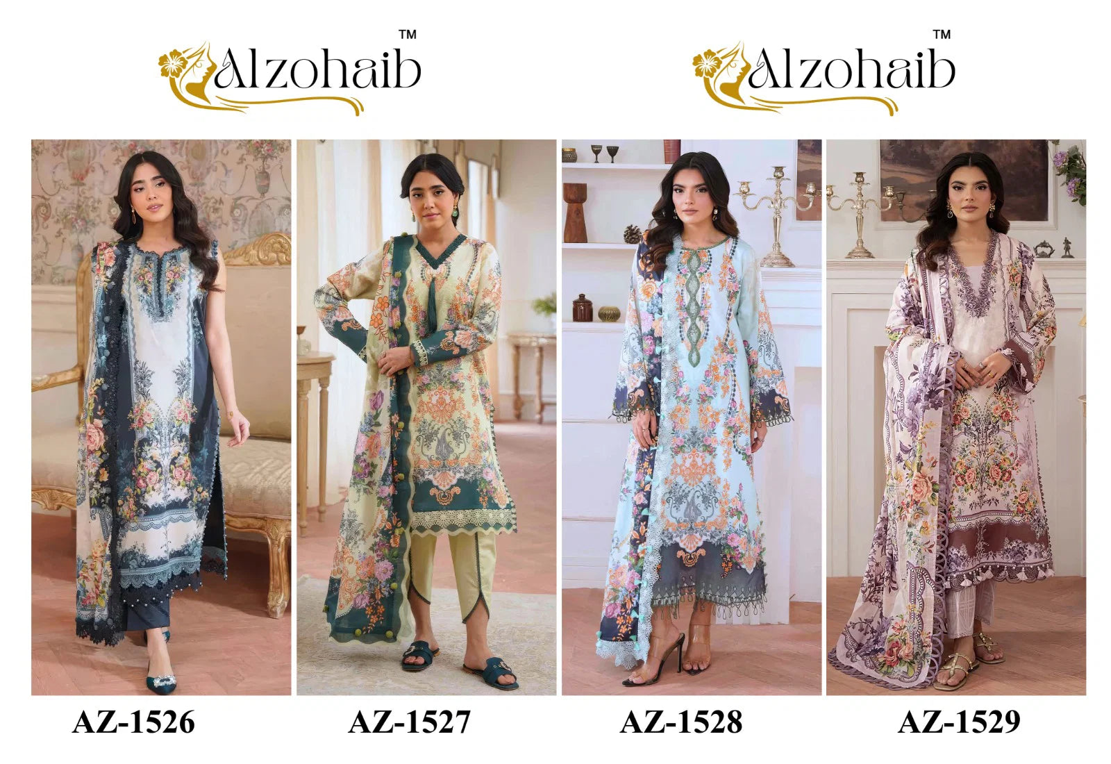 Alzohaib Aaliyah Vol 1 Chiffon Dupatta Cotton Embroidered Salwar Kameez