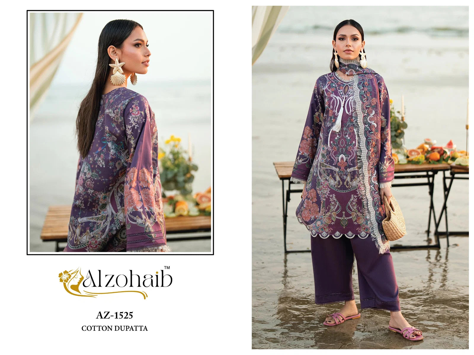 Alzohaib Aqila Vol 1 Chiffon Dupatta Cotton Embroidered Salwar Kameez Full Catalog available at wholesale rate.