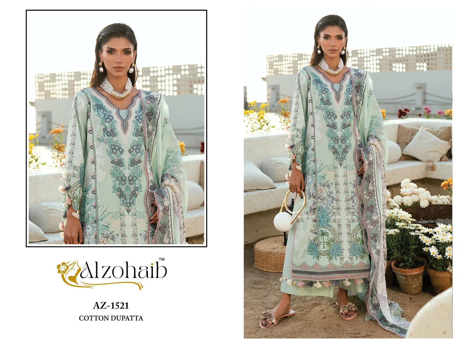 Alzohaib Aqila Vol 1 Chiffon Dupatta Cotton Embroidered Salwar Kameez Full Catalog available at wholesale rate.