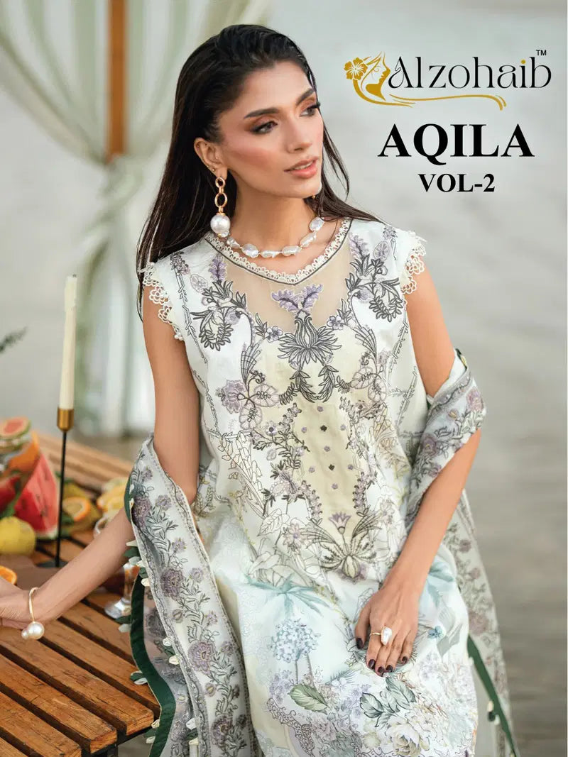 Alzohaib Aqila Vol 2 Chiffon Dupatta Cotton Embroidered Salwar Kameez