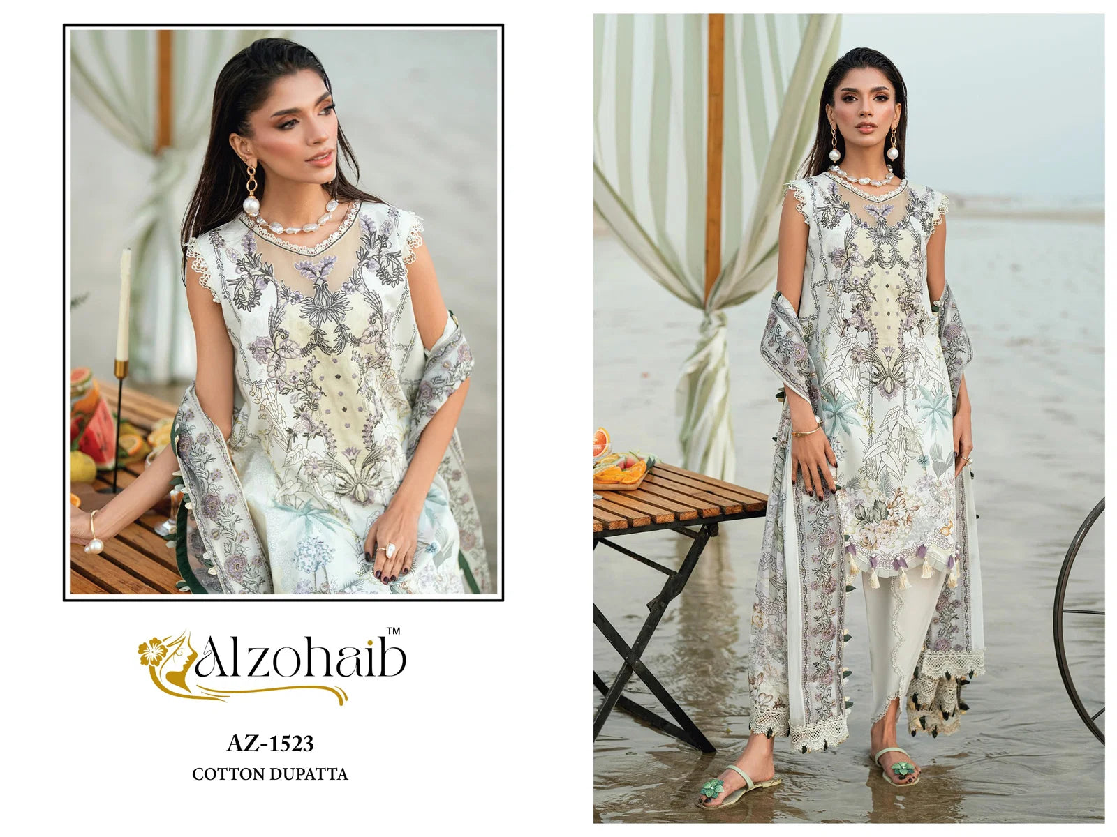Alzohaib Aqila Vol 2 Chiffon Dupatta Cotton Embroidered Salwar Kameez