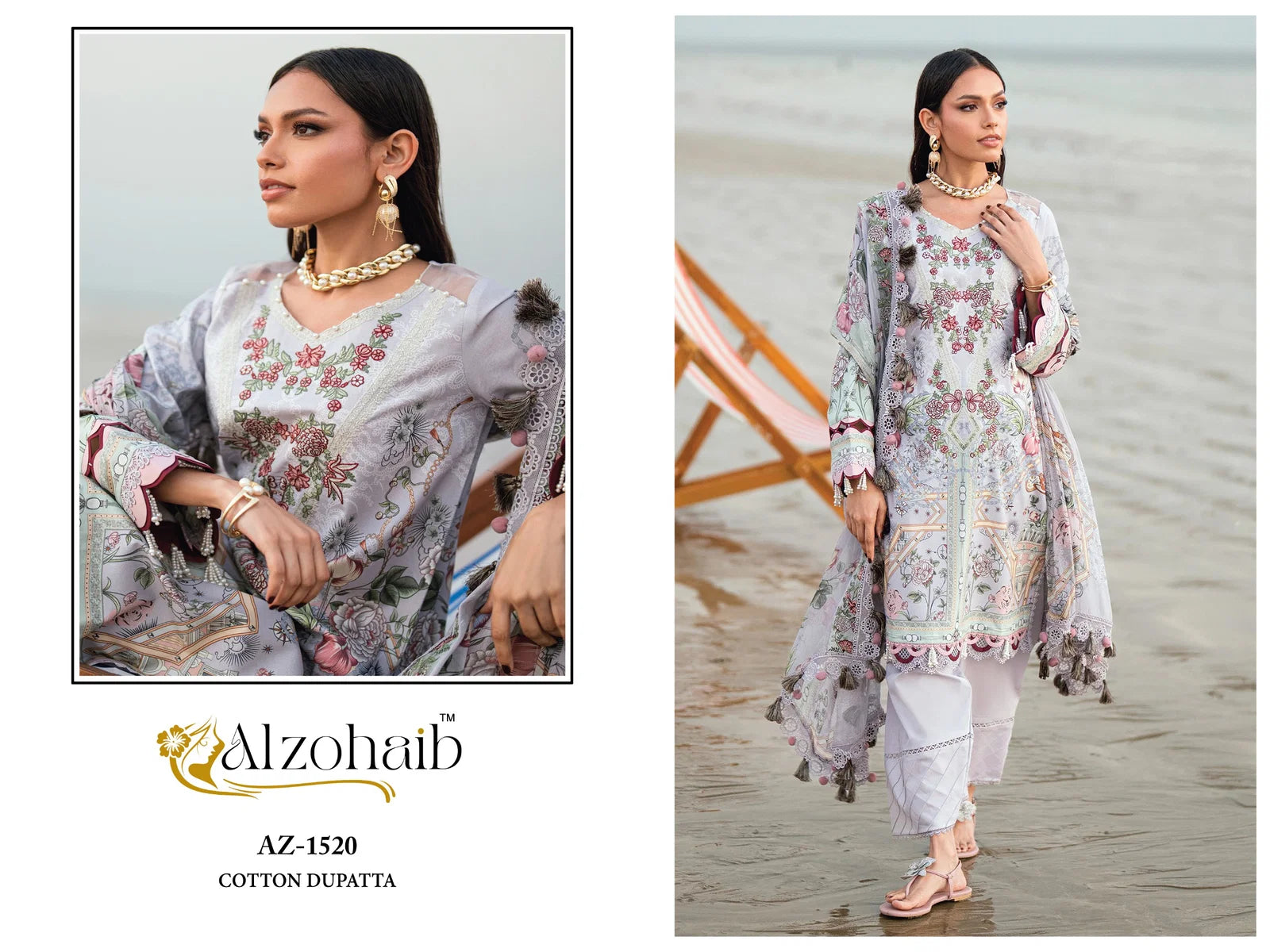 Alzohaib Aqila Vol 2 Chiffon Dupatta Cotton Embroidered Salwar Kameez