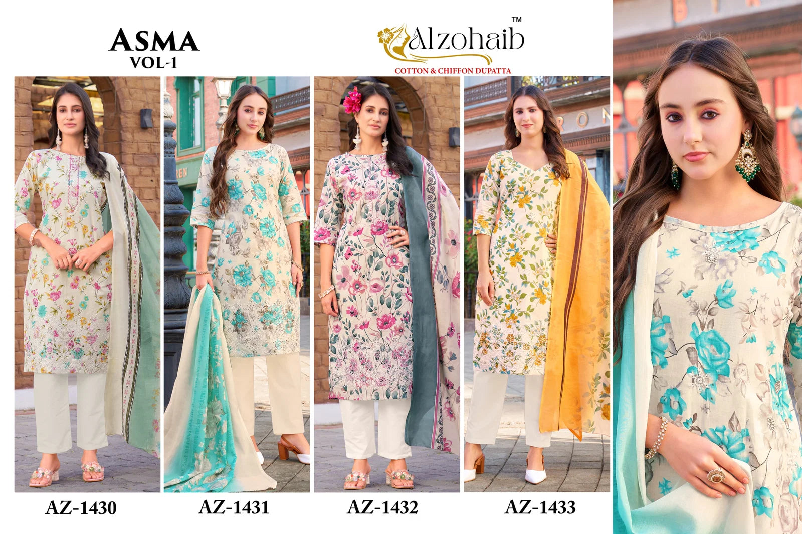 Alzohaib Asma Vol 1 Cotton Dupatta Cotton Pakistani Salwar Kameez