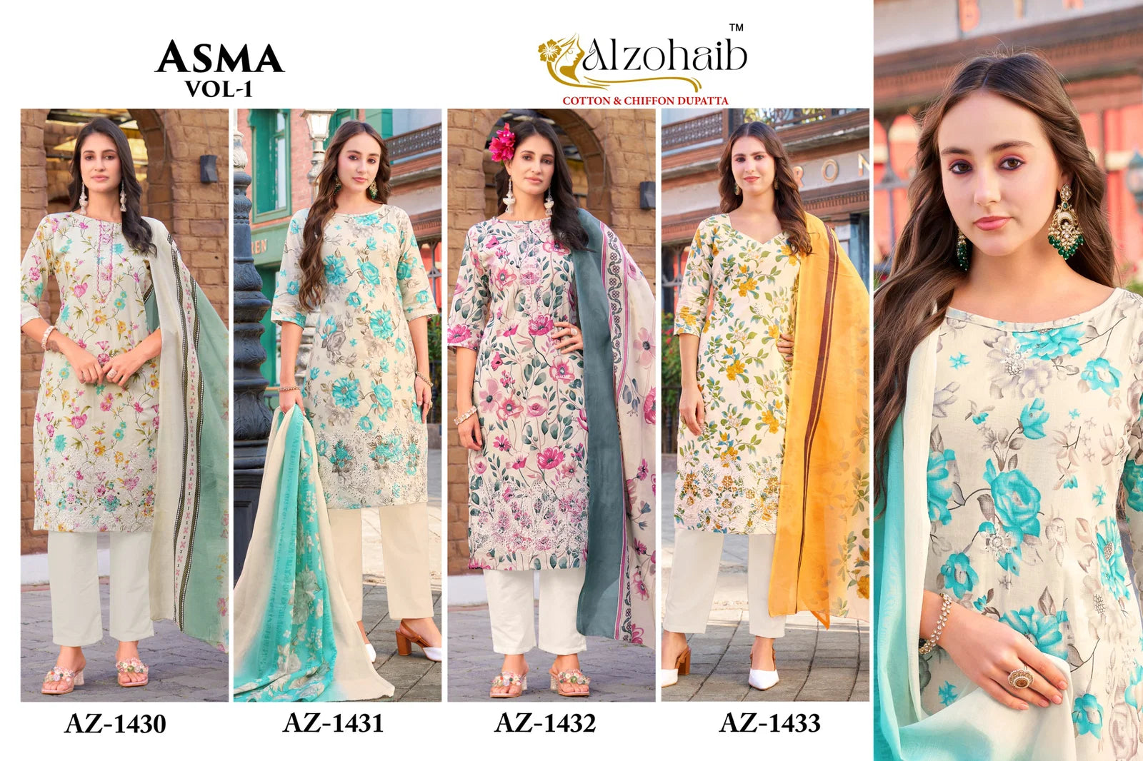 Alzohaib Asma Vol 1 Chiffon Dupatta Cotton Pakistani Salwar Kameez