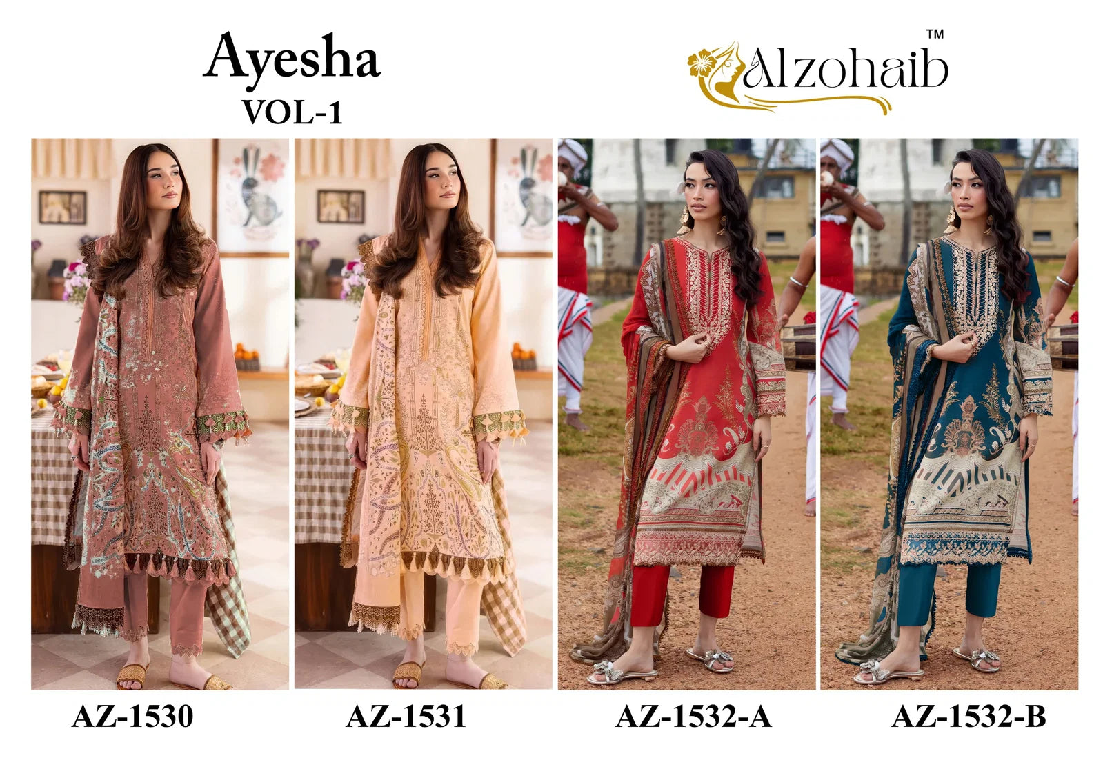 Alzohaib Ayesha Vol 1 Cotton Dupatta Cotton Patch Worked Salwar Kameez