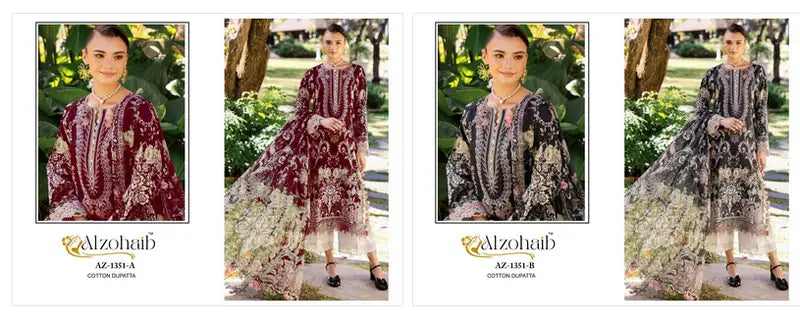 Alzohaib Az 1351 A To B Chiffon Dupatta Cotton Embroidered Salwar Kameez