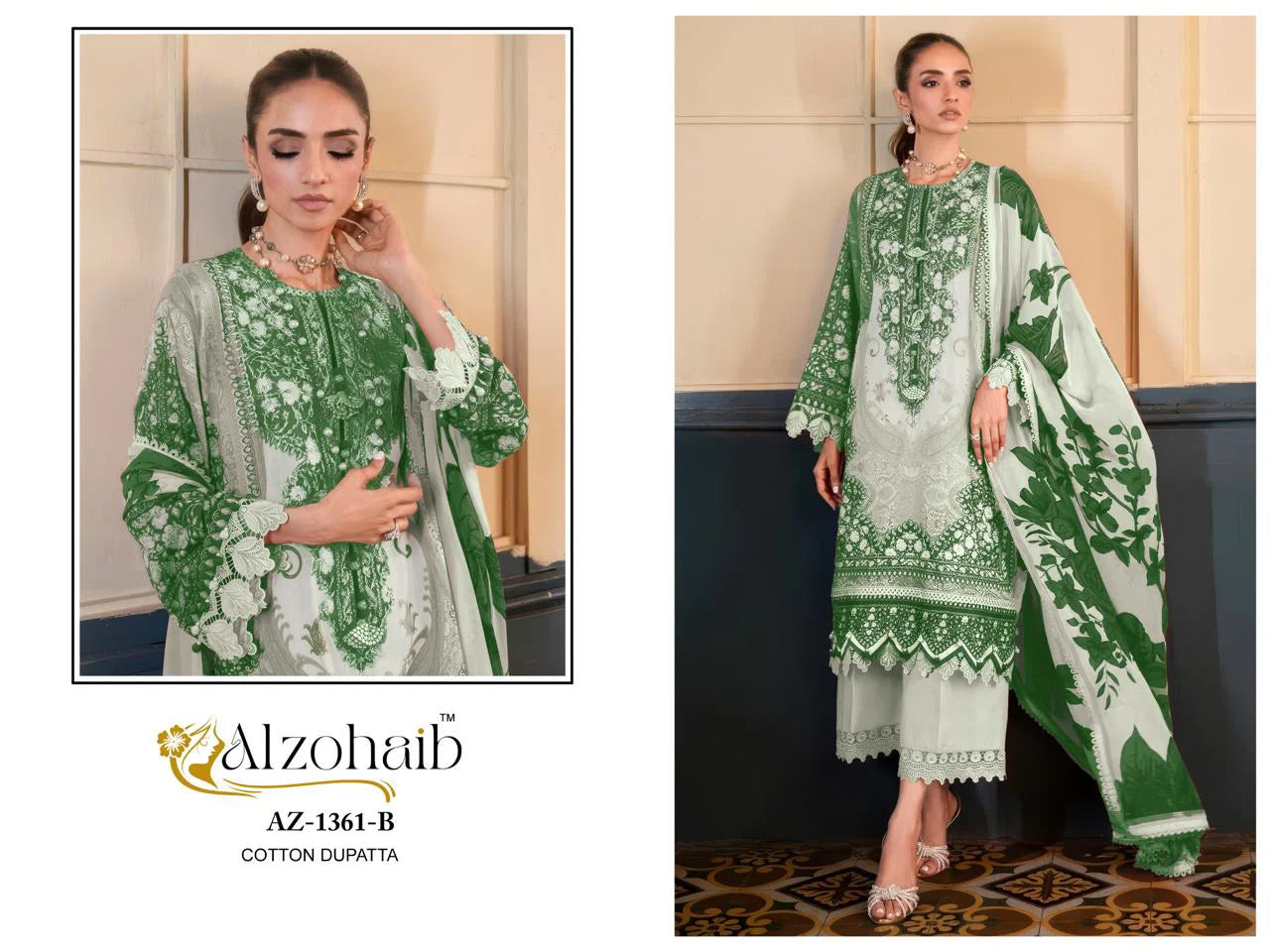 Alzohaib Az 1361 A To C And 1362 A To C Cotton Dupatta Cotton Salwar Suit