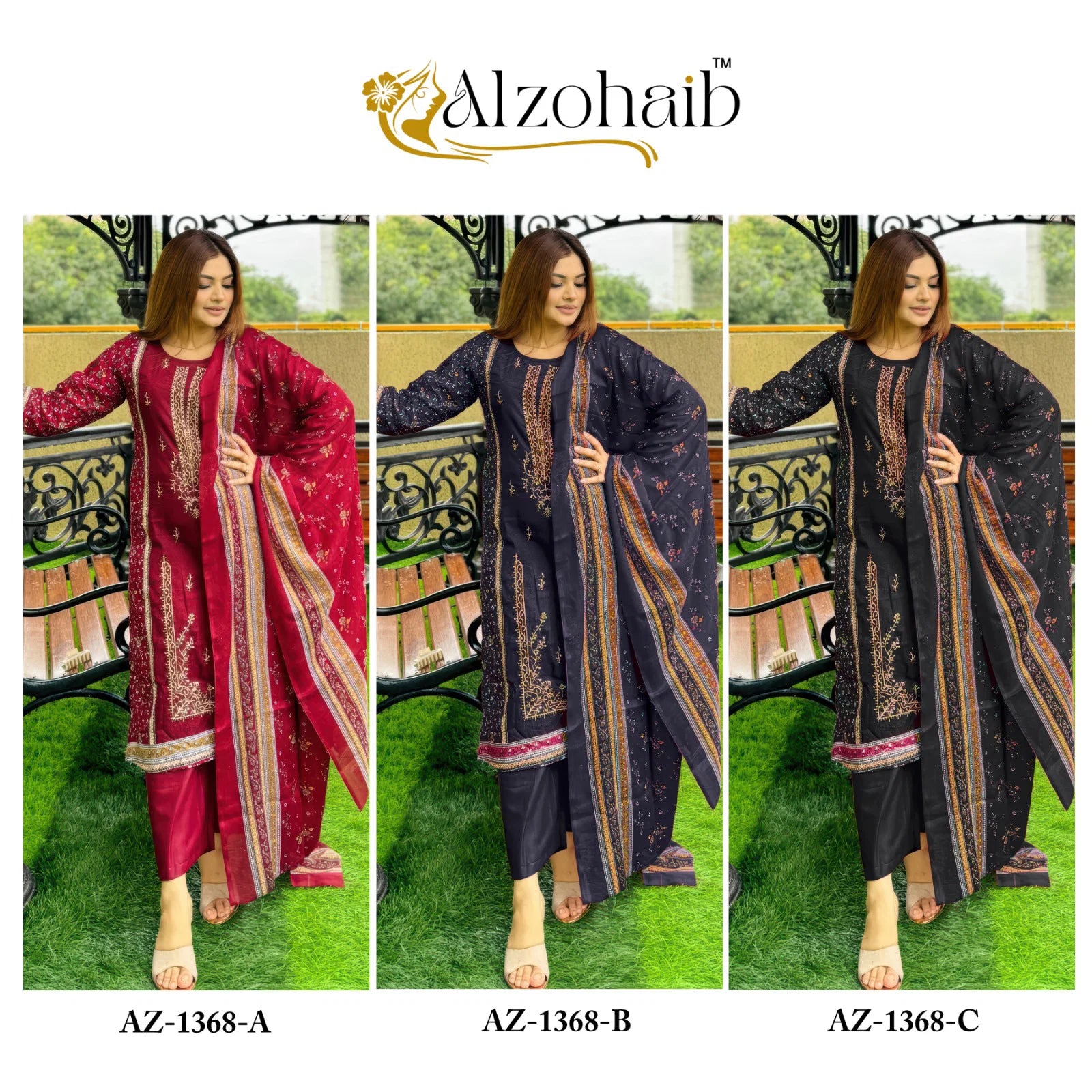 Alzohaib Az 1368 A To C Chiffon Dupatta Cotton Pakistani Salwar Kameez
