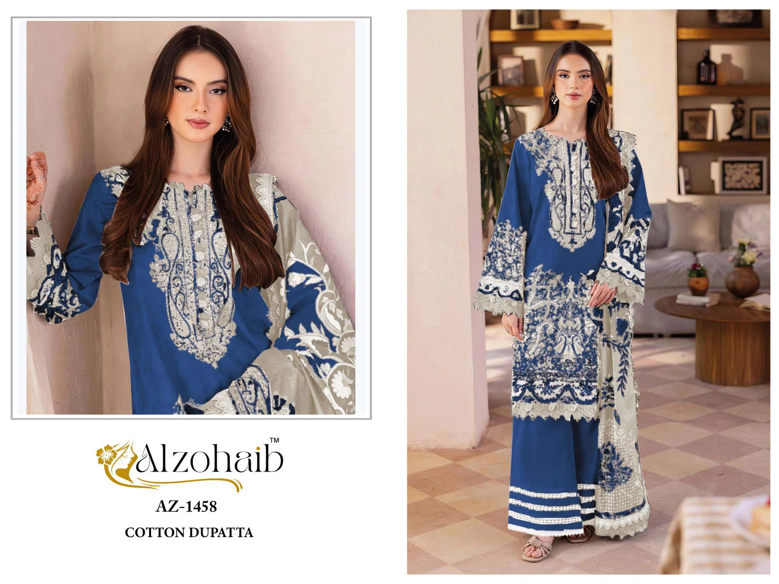 Alzohaib Az 1458 To 1461 Chiffon Dupatta Cotton Pakistani Salwar Kameez