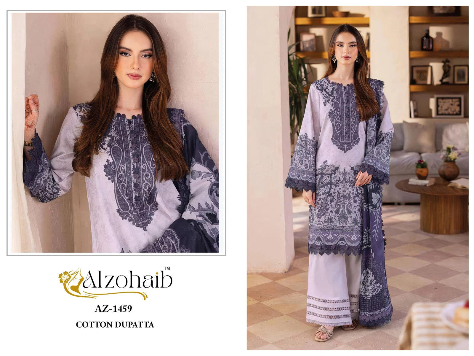 Alzohaib Az 1458 To 1461 Chiffon Dupatta Cotton Pakistani Salwar Kameez
